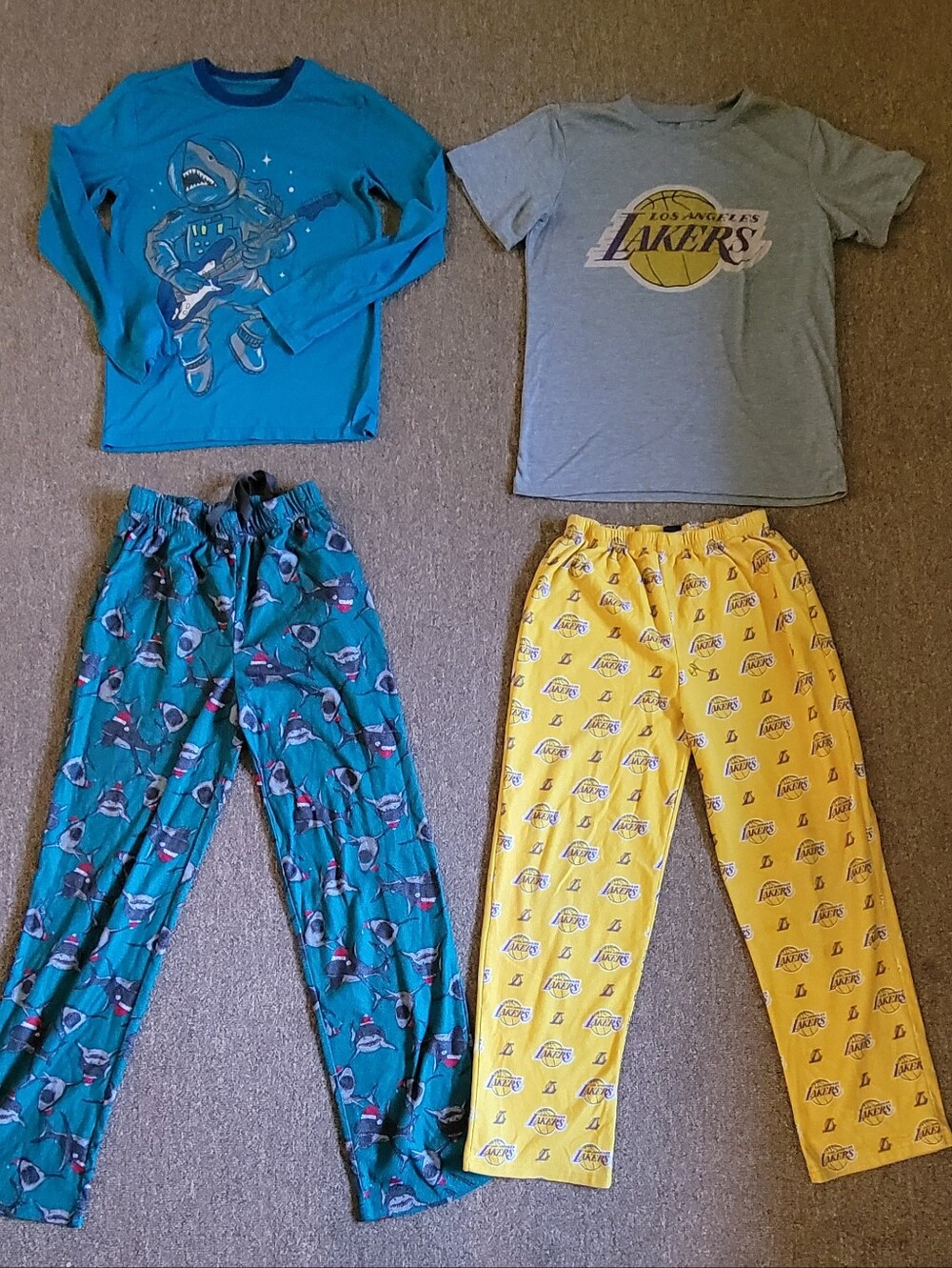 Boys Size XL 14/16 Pajama Bundle of 2 Sets NBA Lakers & Sharks by Arizona
